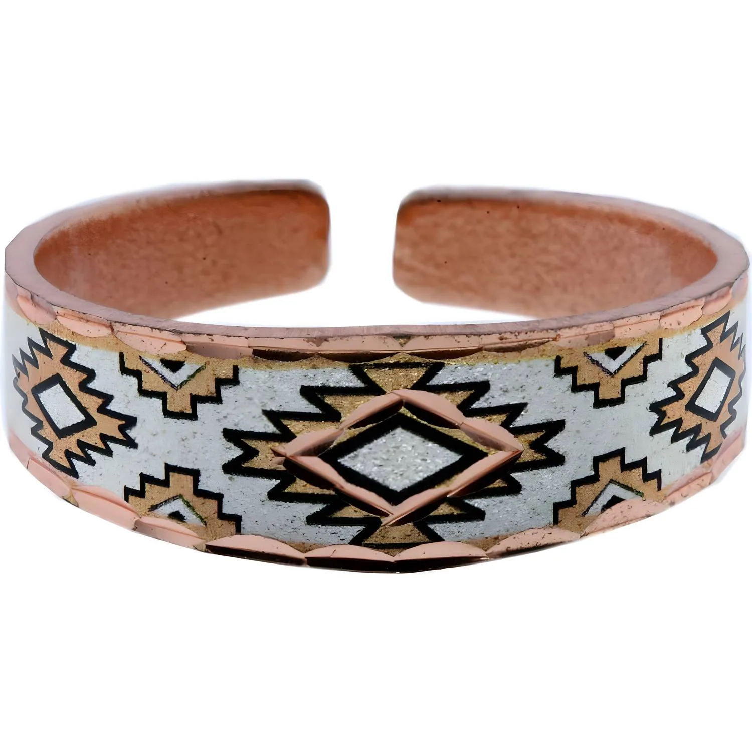 Unique Southwest Native Geometric Copper Ring in Black and Silver
