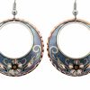 Teal Blue Round Flower Handmade Earrings