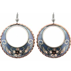 Flower Jewelry, Blue Flower Earrings in Circle Shape