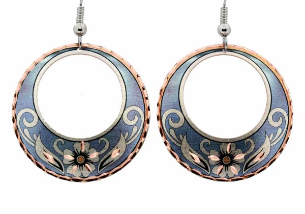 Teal Blue Round Flower Handmade Earrings