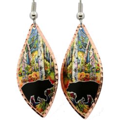 Teardrop Shape Earrings with Dazzling Bear and Aspen Tree Design
