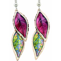 Green and Burgundy Double Dangle Leaves Earrings