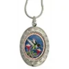 Silver tone locket necklace with a rhodium plated silver color chain decorated with copper artwork