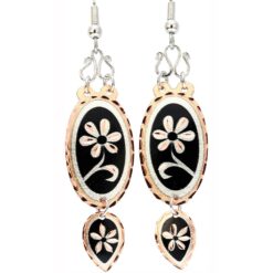 Unique wire copper earrings with oval flower design