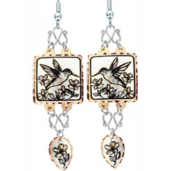 Unique copper and wire earrings with hummingbird design