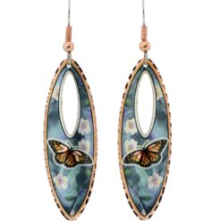 Monarch Butterfly Earrings with Blue flower Background