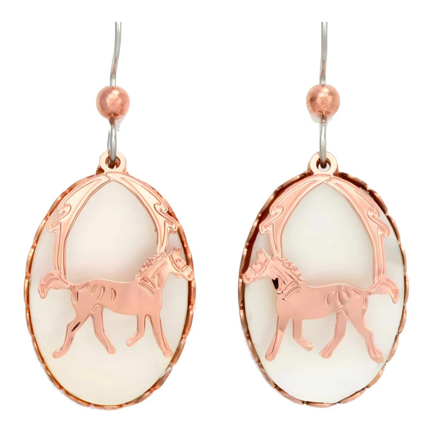 Mother of Pearl & Copper Horse Earrings