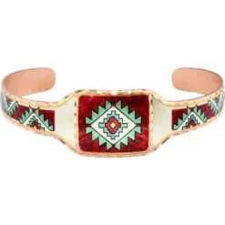 Southwest Red and Mint Diamond Magnetic Copper Cuff Bracelet - Handcrafted Native Art (BTM-15)
