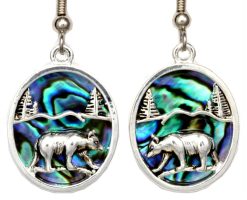 Bear Earirngs Silver Plated, Cut Out and Decorated with Abalone