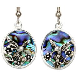 Silver Plated Hummingbird Earrings with Abalone