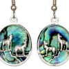 Unique Abalone Earrings with Silver Plated Cut Out Wolves