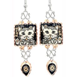 Unique wire copper earrings with cat design