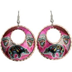 Round bear and bear paw earrings created from copper in bright colors