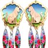 Colorful dangle cut out sitting cat earrings stylish and tasteful