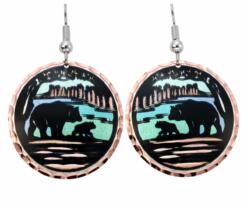 Copper bear earrings with colorful highlights