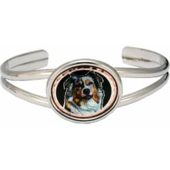 Buy silver color wire bracelets decorated with copper Australian shepherd dog colorful design