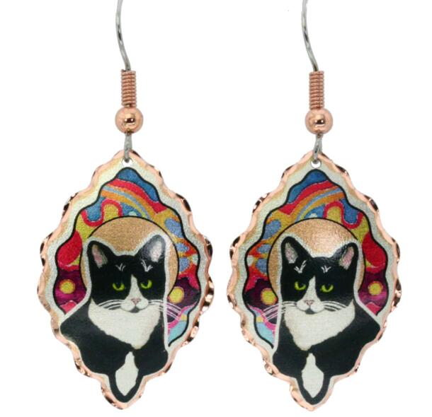 Beautifully shaped colorful copper cat earrings