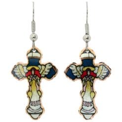 Cross earrings handmade in colorful angel artwork, must have religious jewelry