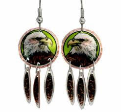 American bald eagle earrings with dangle feather