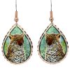 Cheetah earrings handmade in teardrop copper with vibrant colors