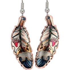 Buy copper feather earrings handmade from copper in vibrant colors to brighten up your days