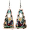 Triangle coyote earrings created in colorful desert scene design