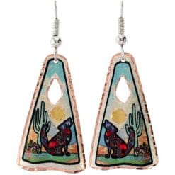 Colorful coyote earrings, artisan crafted sophistication