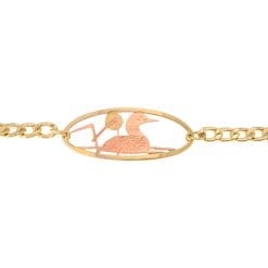 Cutout Loon Chain Bracelet, etched copper Canadian loon design with gold-plated border and chain.