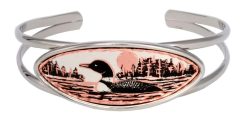 Handcrafted bracelets created in silver color wire bracelet decorated with copper loon design