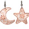 Moon and star flower earrings handmade from copper accentuated with silver plating and diamond cutting