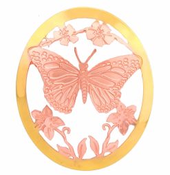 Delicately cut out gold and copper butterfly brooches