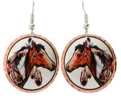 Round Native Indian horse earrings designed by Lynn Bean