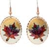 Gorgeous maple leaf earrings created in flame painting colors with silver and gold color background