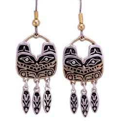 Northwest Native fashion earrings created in gold and silver and light weight