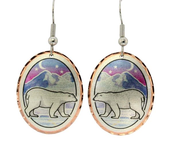 Buy polar bear earrings with pastel color background design