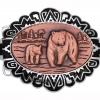 Western belt buckles decorated with embossed cub and bear copper artwork Western belt buckles decorated with embossed cub and bear copper artwork