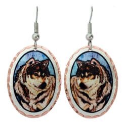 Wildlife art jewelry, wolf earrings