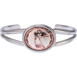 Wire bracelet in silver color embellished with copper angel artwork
