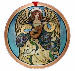 Handmade Copper Angel with Lute Colorful Christmas Tree Ornament