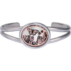 Magnificent handcrafted copper butterfly artwork decorated silver color wire bracelets