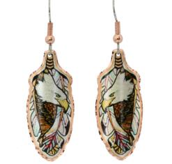 Bald eagle with feathers artwork copper feather-shaped earrings