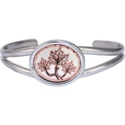 Magnificent handmade copper maple leaves artwork decorated silver color wire bracelets with oval bezels