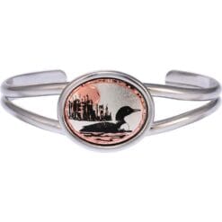 Magnificent handmade copper loon artwork decorated silver color wire bracelets with oval bezels