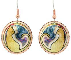 Colorful cat silhouettes earrings with blue floral background