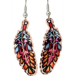 Copper feather earrings created in vibrant colors