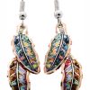 Colorful copper dangle feather earrings