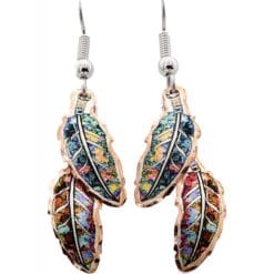These colorful copper dangle feather earrings will take your breath away