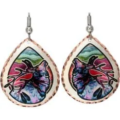 Unique colorful bugling bull elk teardrop pure copper dangle earrings by Lynn Bean