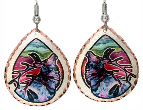 Colorful Elk Earrings Created in Watercolor Artwork by Lynn Bean
