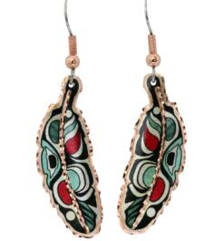 Colorful NW Native Haida Copper feather earrings